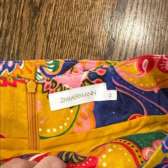 Zimmermann Lovestruck Belted Linen Shorts in Yellow Gold Paisley Size 2 / US 8
